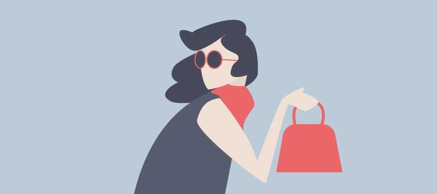 Illustration of a shopping figure with bags on a purple background, a thumbnail for the Philippine retail industry report.