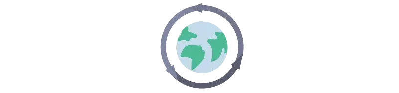 Illustration of a globe with a leaf and recycling motif on a dark background, a sustainable-practices icon.