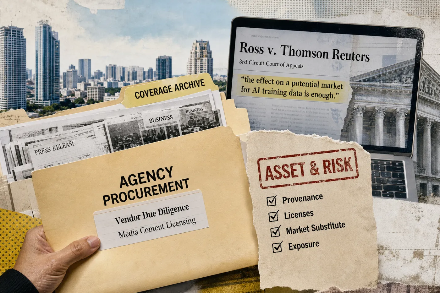 Media content licensing Philippines: agency procurement folder, coverage archive, Ross v. Thomson Reuters ruling on a tablet and asset and risk checklist