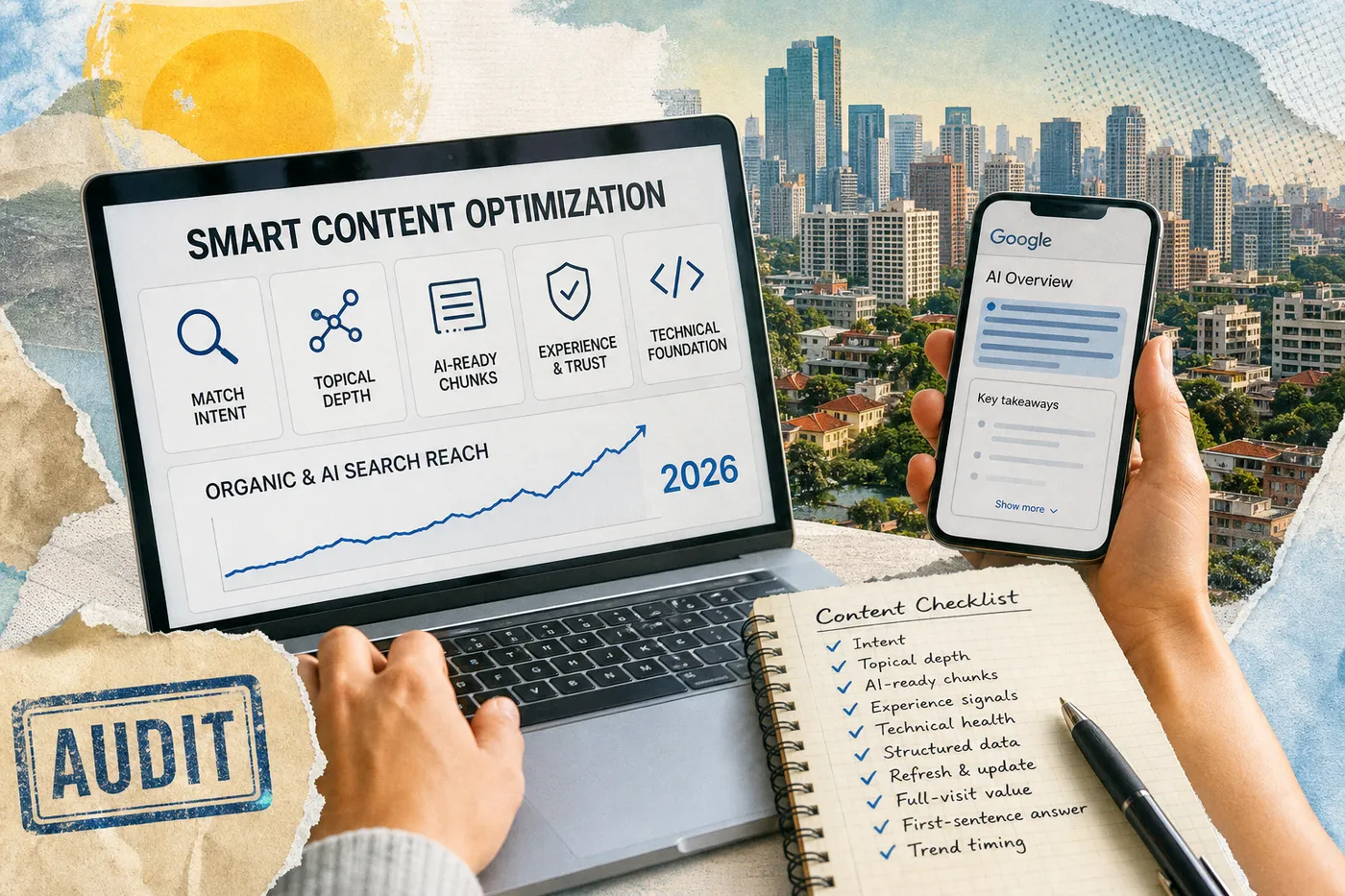 Smart content optimization scorecard and AI search chart