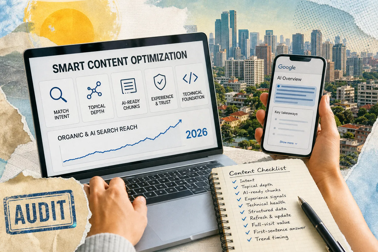 Smart content optimization scorecard and AI search chart